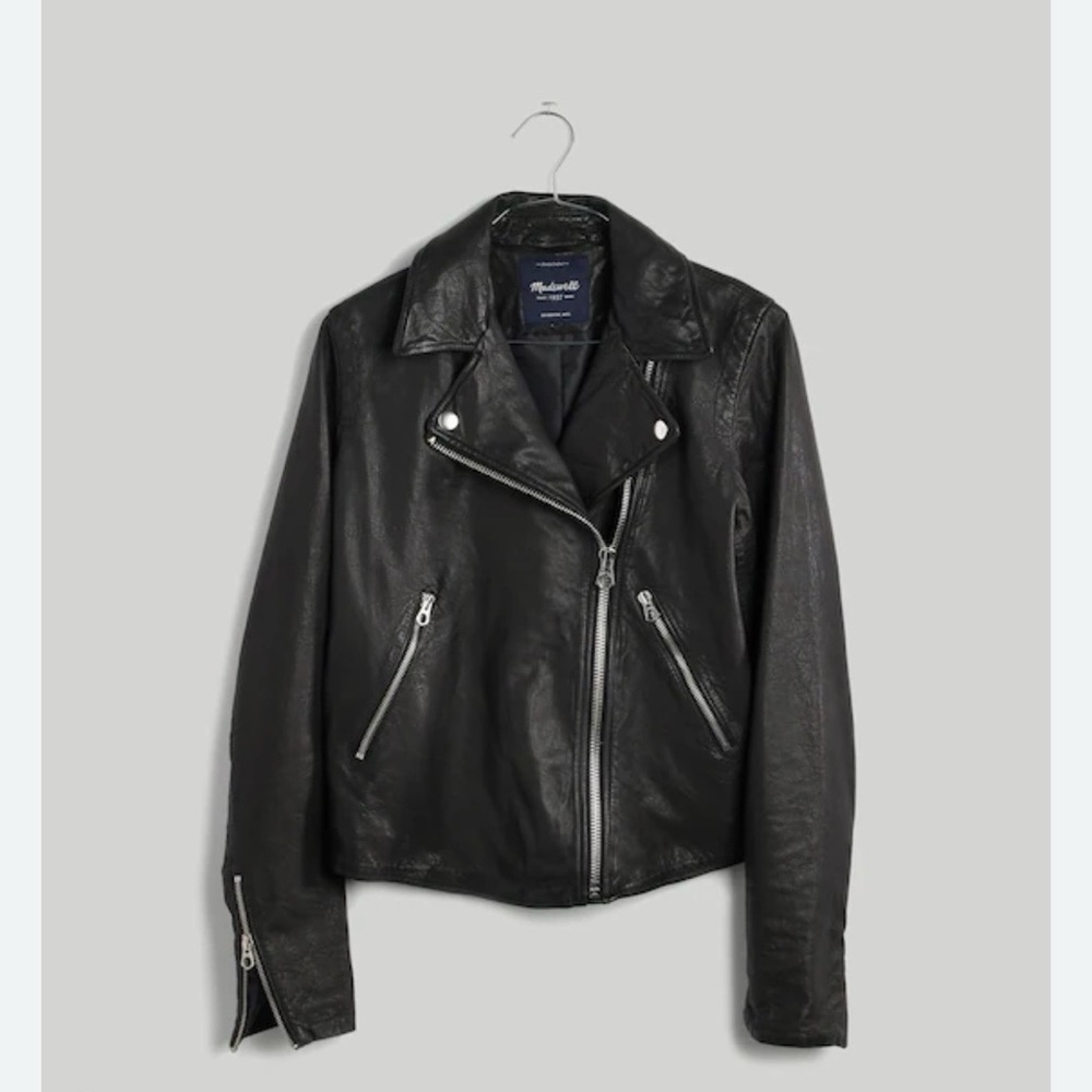 Madewell Black Washed Leather Motorcycle Jacket - Small